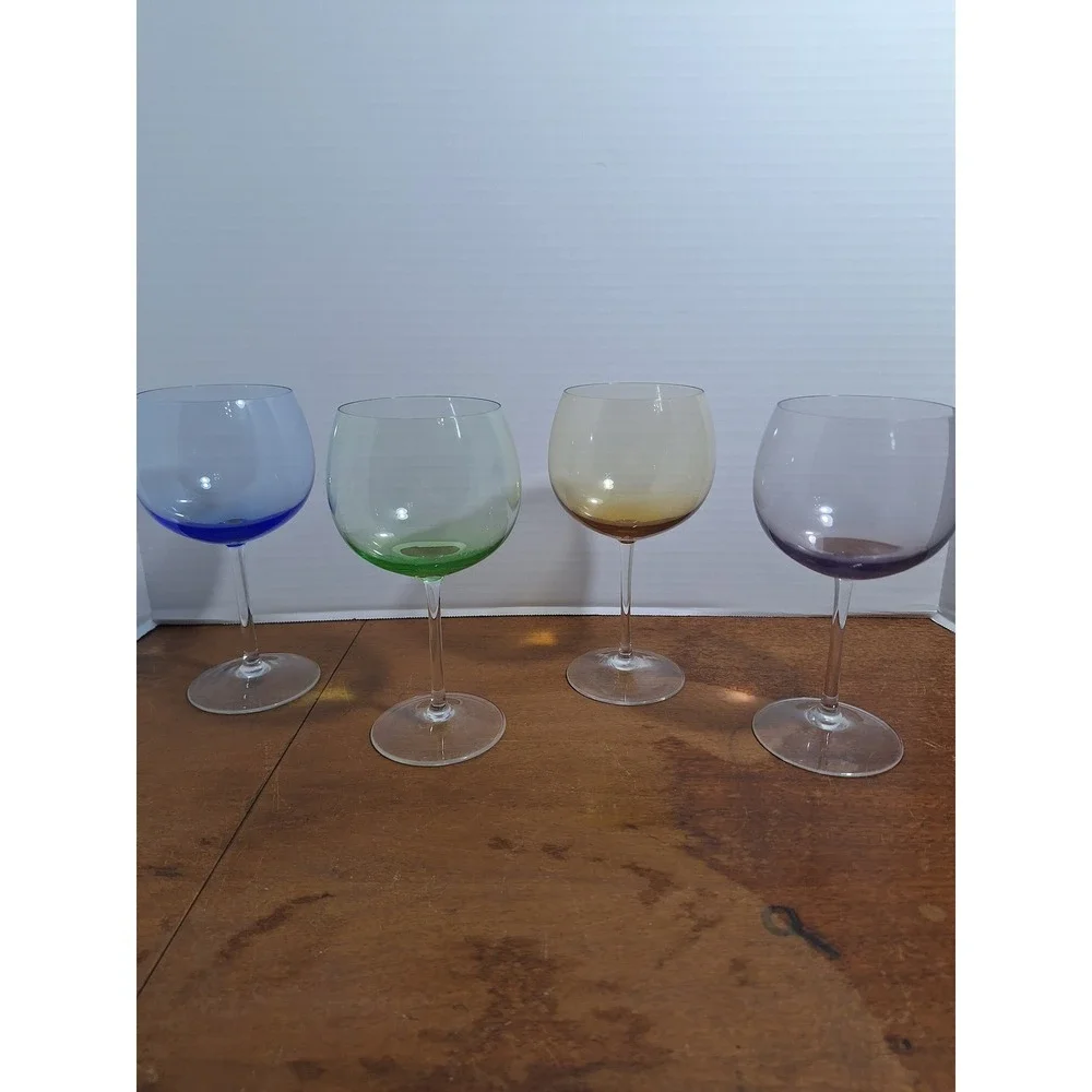 Vintage Multi Color Ombre Balloon Wine Glasses Set of 4 Festive Bar Cart Holiday